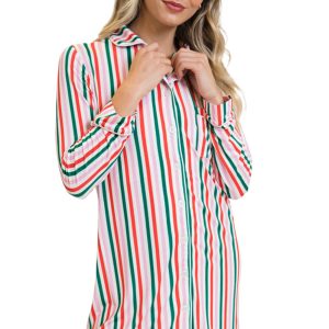 Women's Pink Stripe Long Sleeve Lounge Dress – Stylish Casual Outfit for Christmas Home Gatherings - Main View