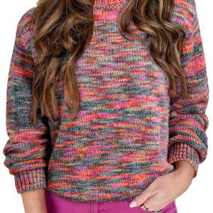 Women's Purple Space Dye Yarn Crew Neck Sweater for Winter - Main View