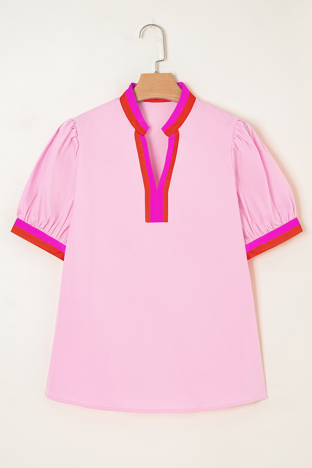 Elegant Shift Style Pink V Neck Top for Daily Wear - Perfect for Southern Belle Fashion - Detail View 3