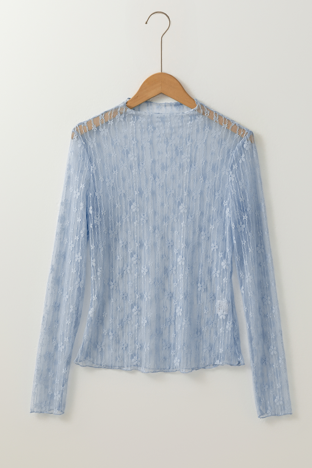 Seductive Fitted Long Sleeve Lace Top with Lettuce Hem - Perfect for Layering - Detail View 6