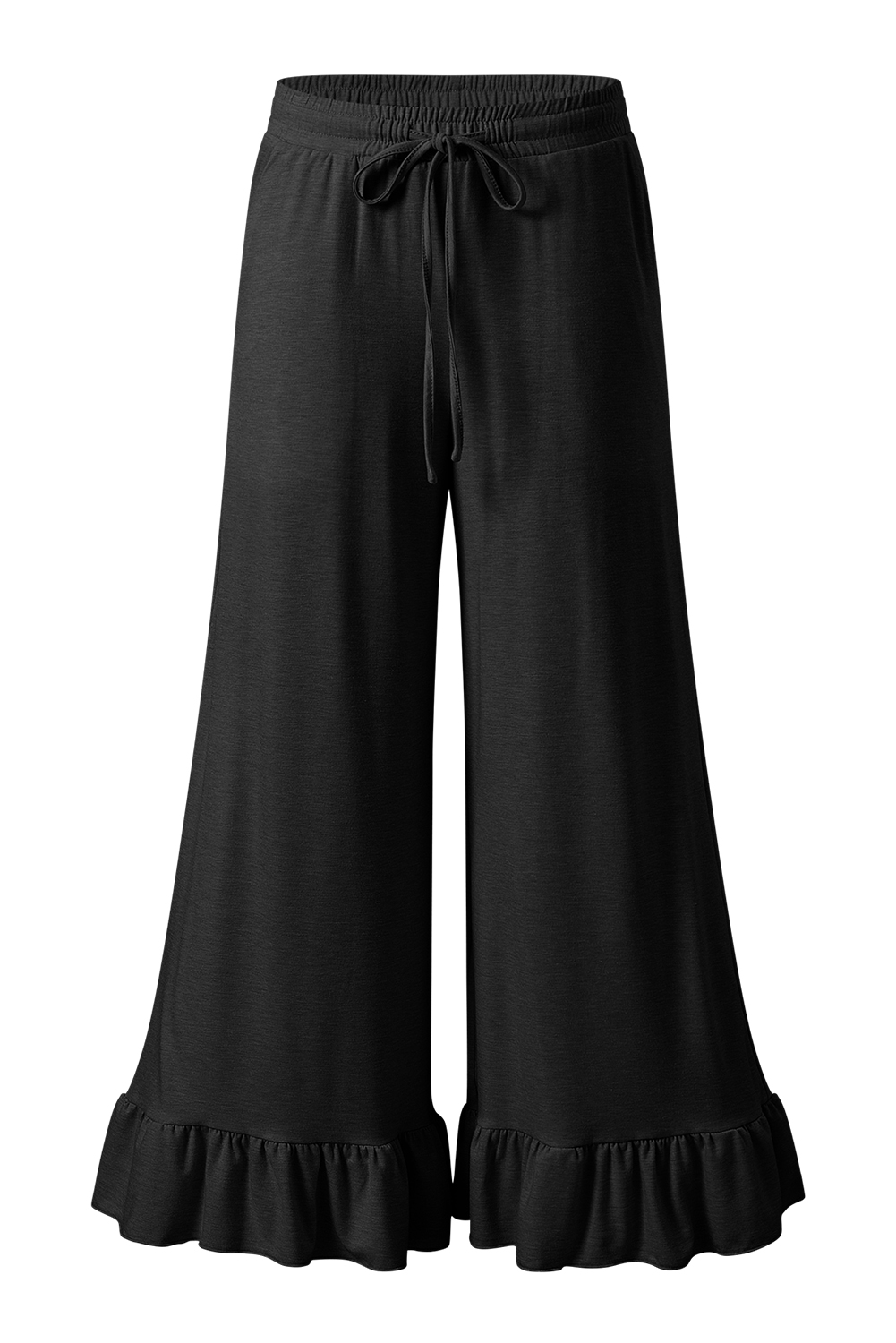Comfortable Black Ruffled Wide Leg Pants - Perfect for Daily Wear and Autumn Style - Detail View 19