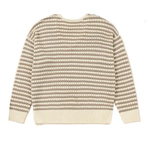 Women's Khaki Stripe Plus Size V-Neck Drop Shoulder Sweater – Casual Daily Wear for Fall Comfort