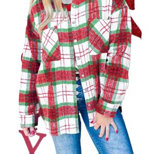 Women's Red Plaid Flannel Shacket – Cozy Casual Layer for Winter Days - Main View