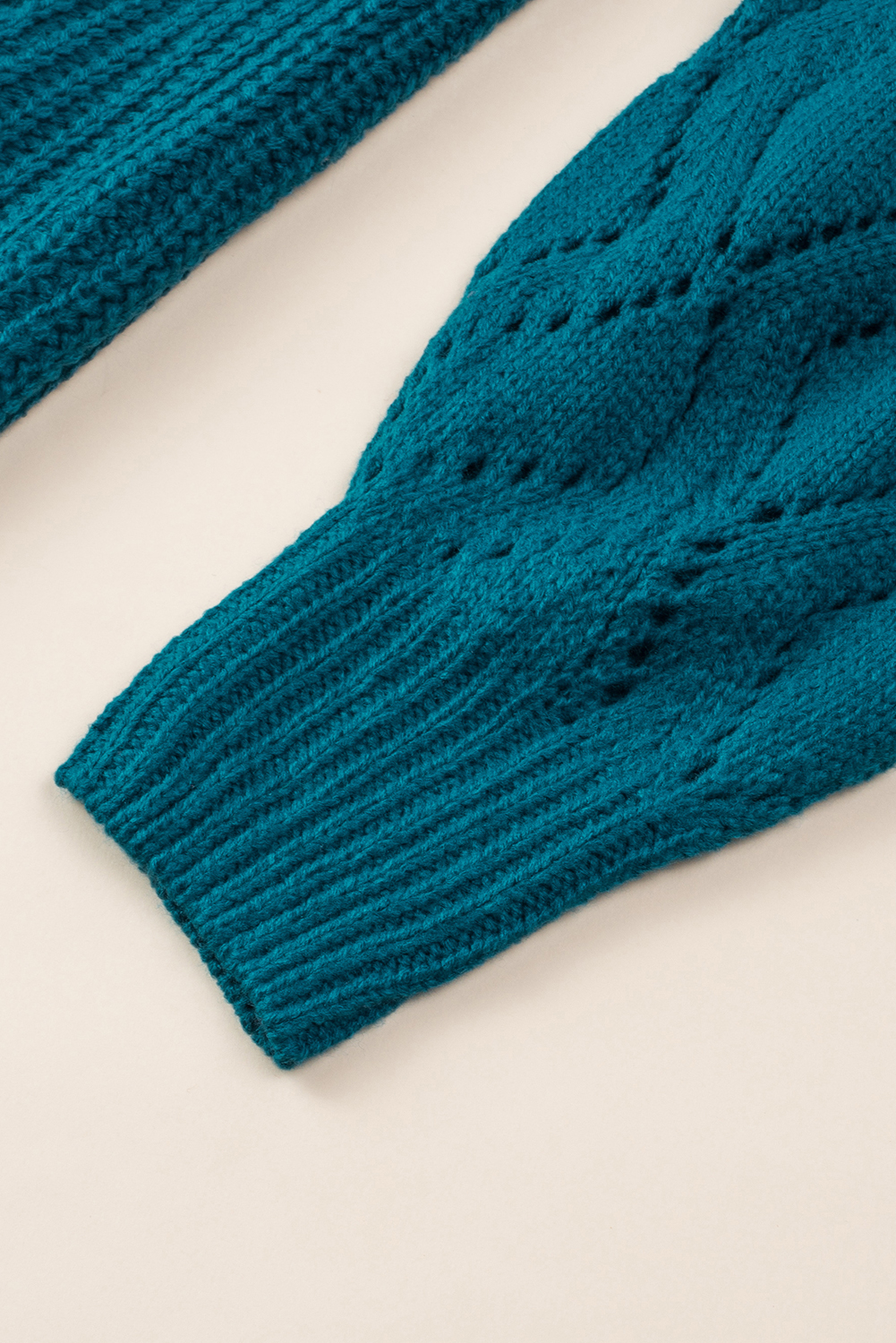 Women's Sweater, Blue-3, Hollow-Out, Puffy Sleeve, Knit, Casual Style, Daily Wear, Fall Fashion, 100% Acrylic, Cozy, Comfortable, Solid Color, Autumn Outfit - Detail View 12