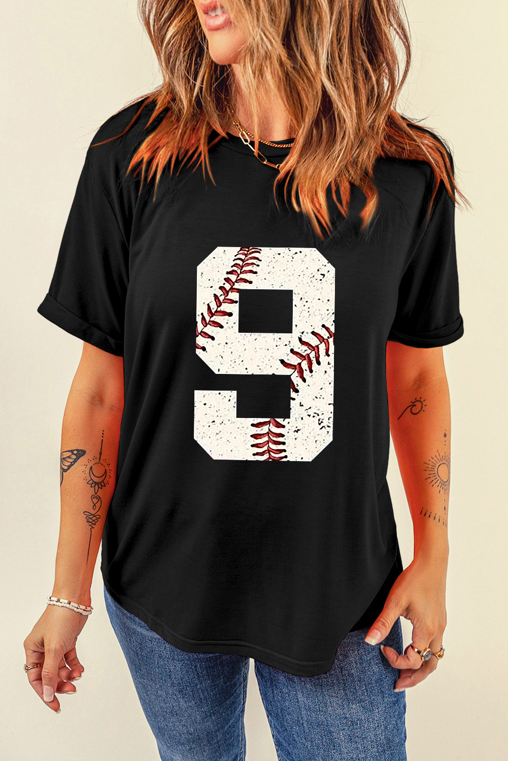 Trendy Oversized Tee for Game Day - Black Round Neck Shirt for Summer - Detail View 7
