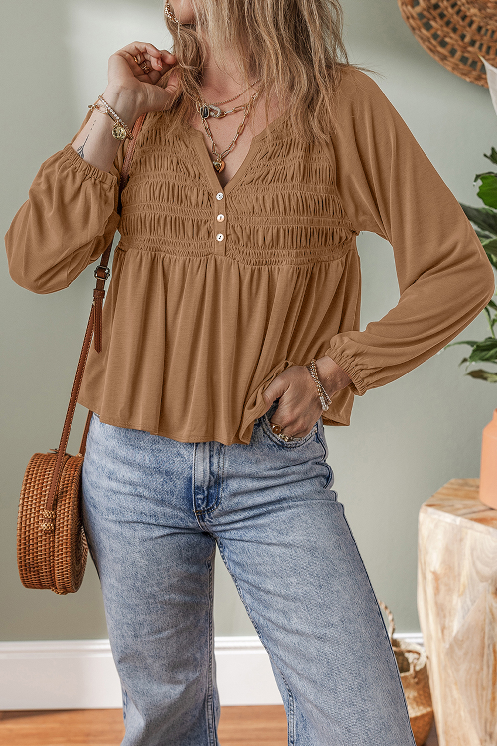 Women’s Solid Color Long Sleeve Blouse - Perfect for Fall & Autumn Styling - Detail View 3