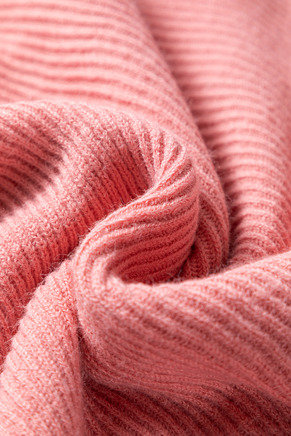 Plus Size Light Pink Ribbed Knit Half Sleeve Poncho Style Sweater for Women - Detail View 9