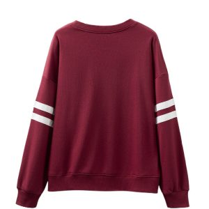 Women's Red Dahlia Oversized Sweatshirt with Varsity Striped Detail and Drop Shoulders - Main View
