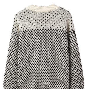 Women's Black Contrast Color Block Lantern Sleeve Sweater - Modern Casual Style - Main View