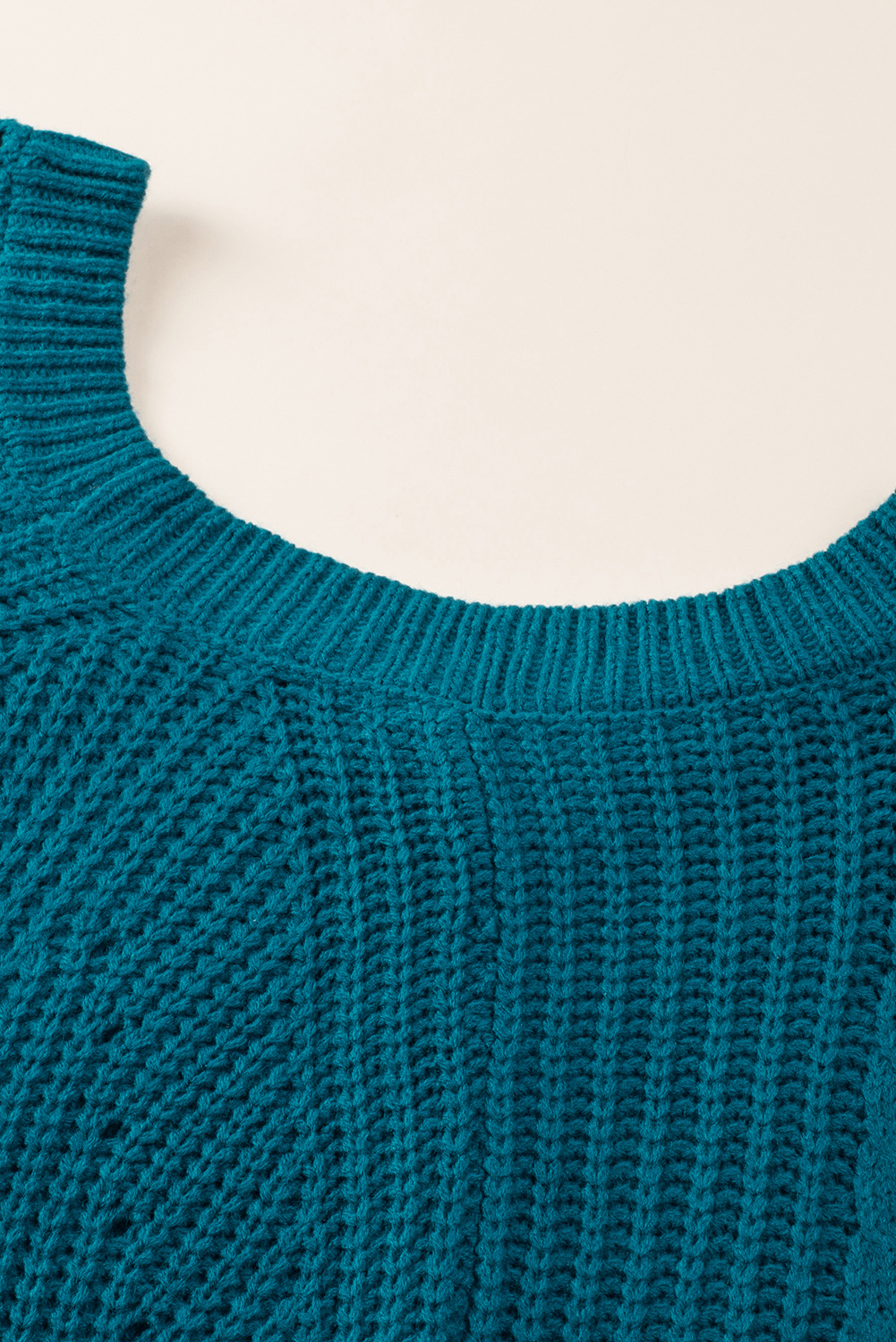 Women's Blue-3 Hollow-Out Puffy Sleeve Knit Sweater for Casual Fall Style - Detail View 13