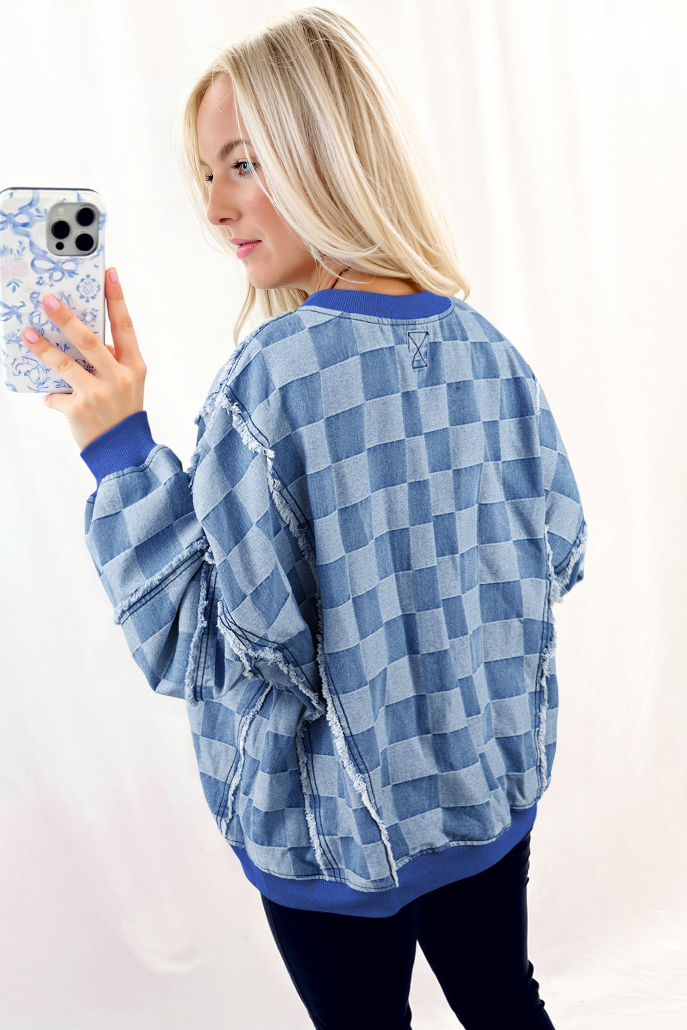 Casual Round Neck Oversized Denim Sweatshirt - Perfect for Fall & Autumn - Detail View 3