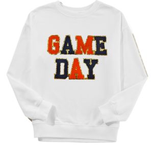 Women's White GAME DAY Chenille Letter Graphic Sweatshirt - Casual Long Sleeve - Main View
