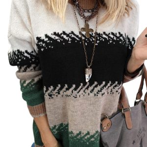 Women's Black Color Block Drop Shoulder Long Sleeve Sweater for Casual Fall Style - Main View