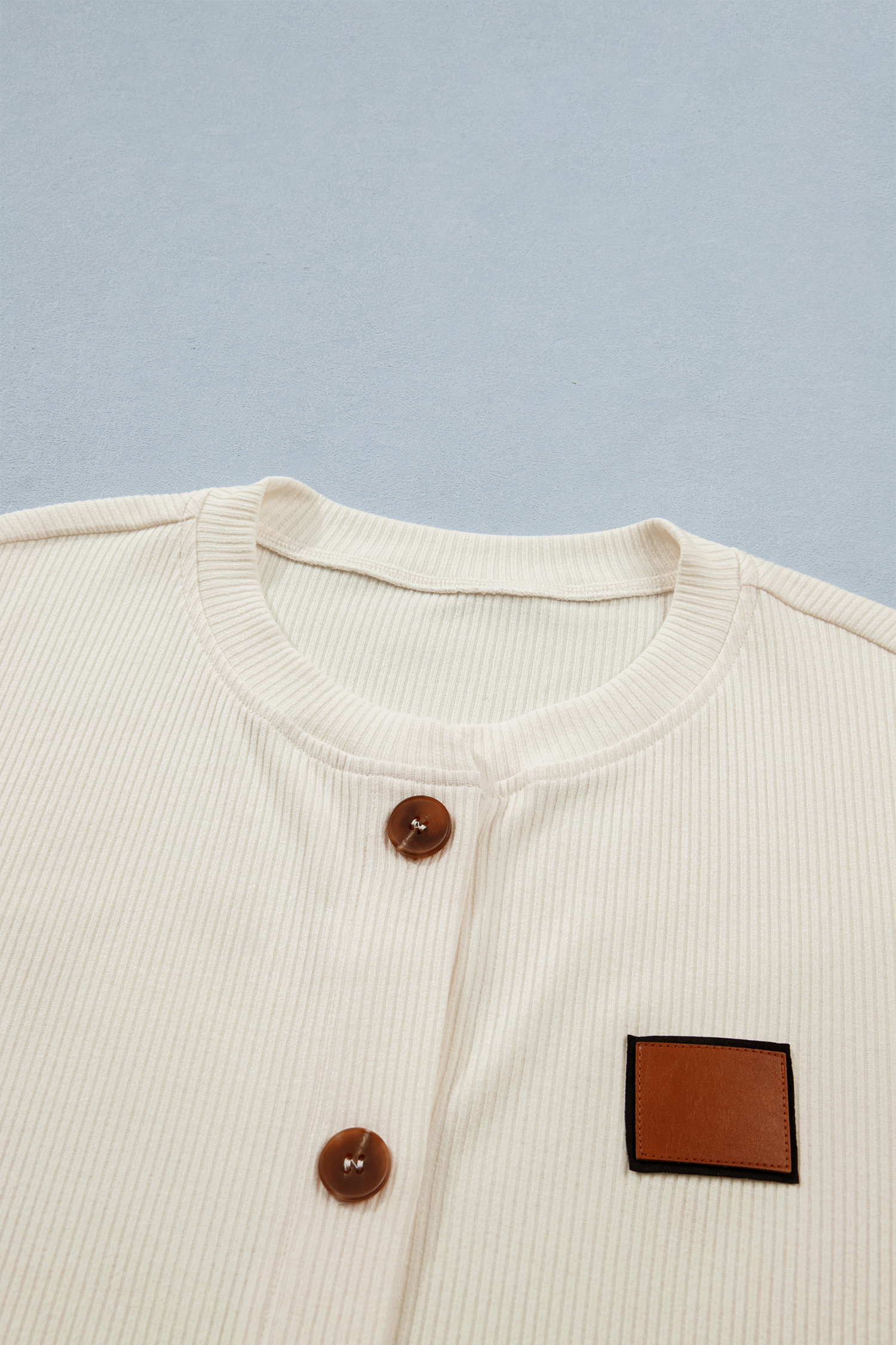 Short Sleeve Denim Patchwork Blouse – Stylish Beige Button-Down Shirt for Women, Summer Wardrobe Essential - Detail View 6
