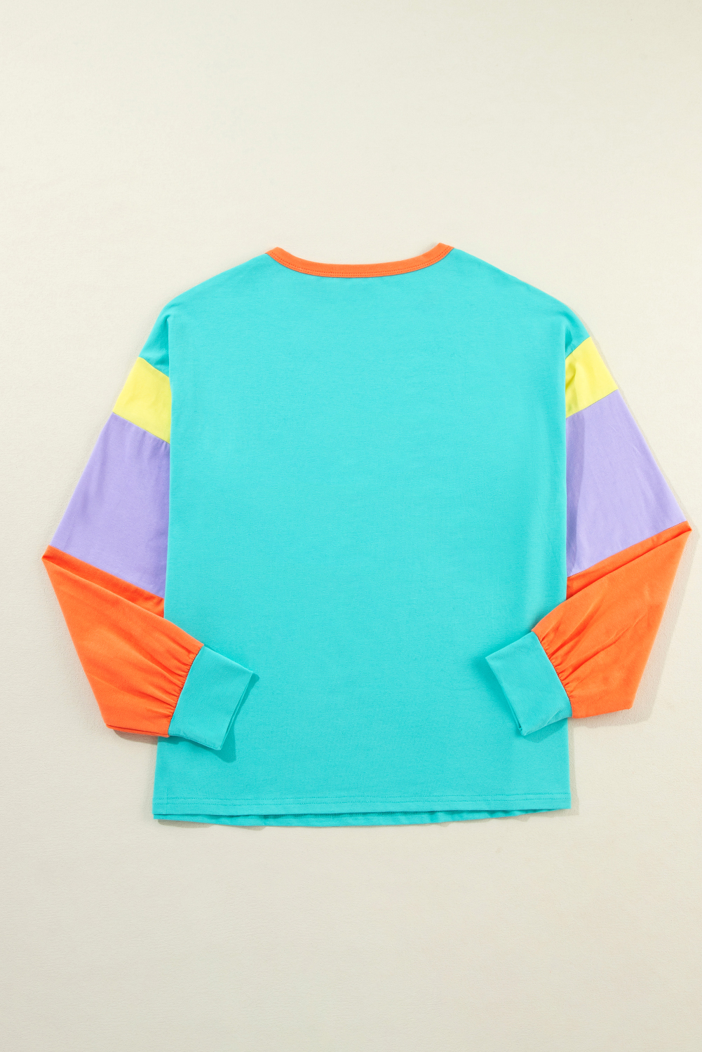 Women's Top, Light Blue, Colorblock, Patchwork, Long Sleeve, Casual Style, Daily Wear, Comfortable, Cotton Blend, Trendy Design, Shift Silhouette, Round Neck, Fall & Autumn Fashion - Detail View 12