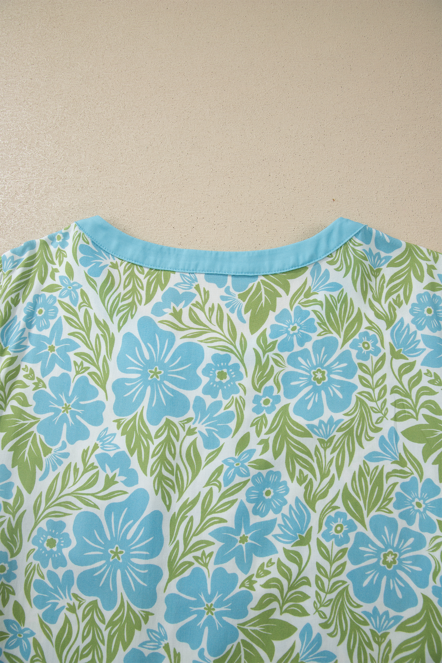 Women's Sky Blue Floral Blouse – Ruffled Half Sleeve Shift Top, Southern Belle Style - Detail View 10