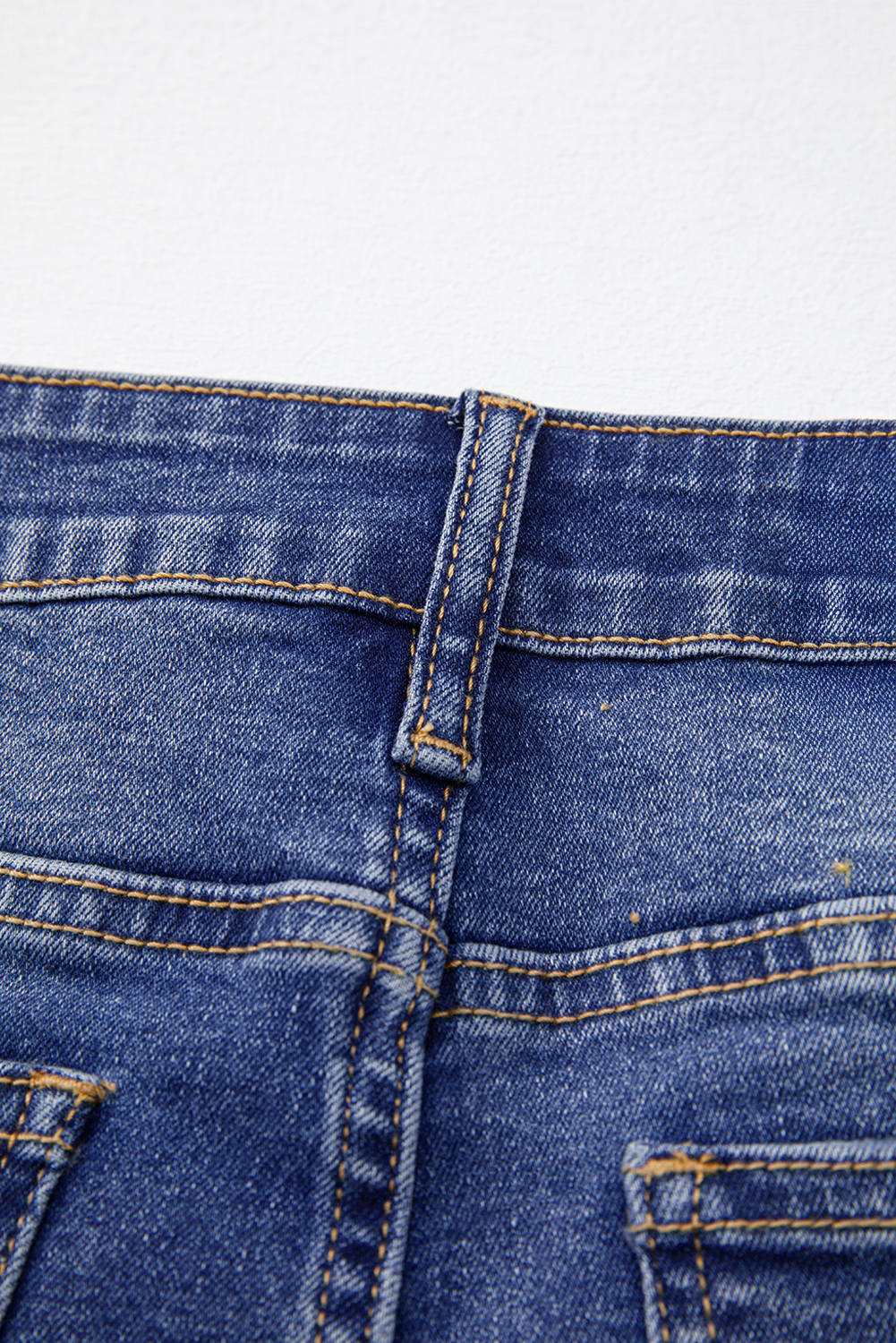 Women's High Waist Cropped Jeans – Dark Blue Whiskered Wash Raw Hem Denim Pants - Detail View 13