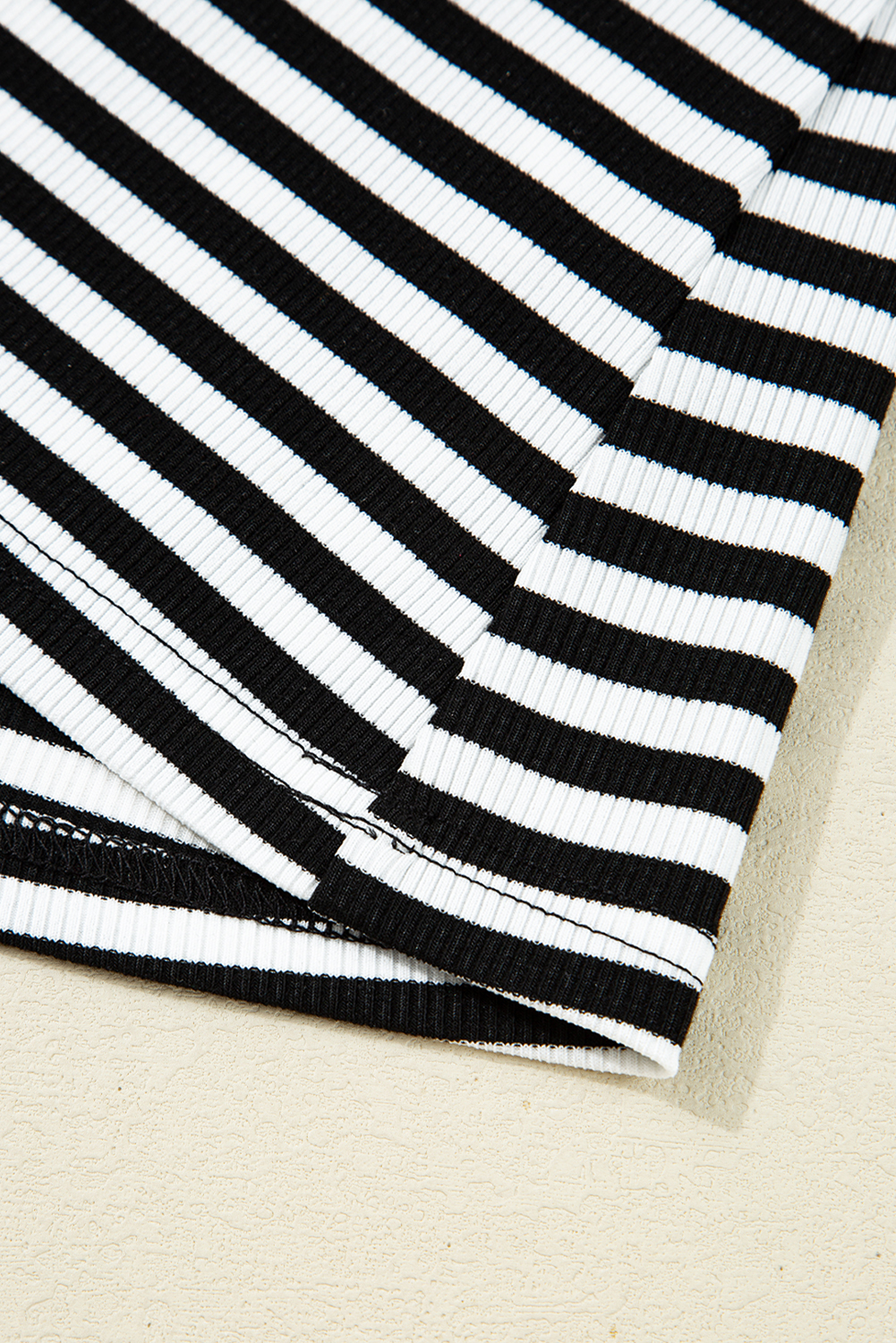 Women's Black Stripe Double-Layer Cold Shoulder Long Sleeve Top - Detail View 13