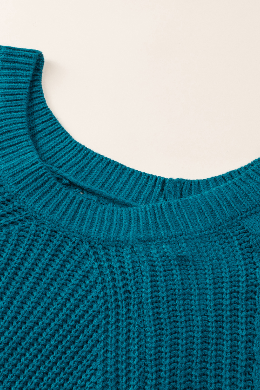 Women's Blue-3 Hollow-Out Puffy Sleeve Knit Sweater for Casual Fall Style - Detail View 9