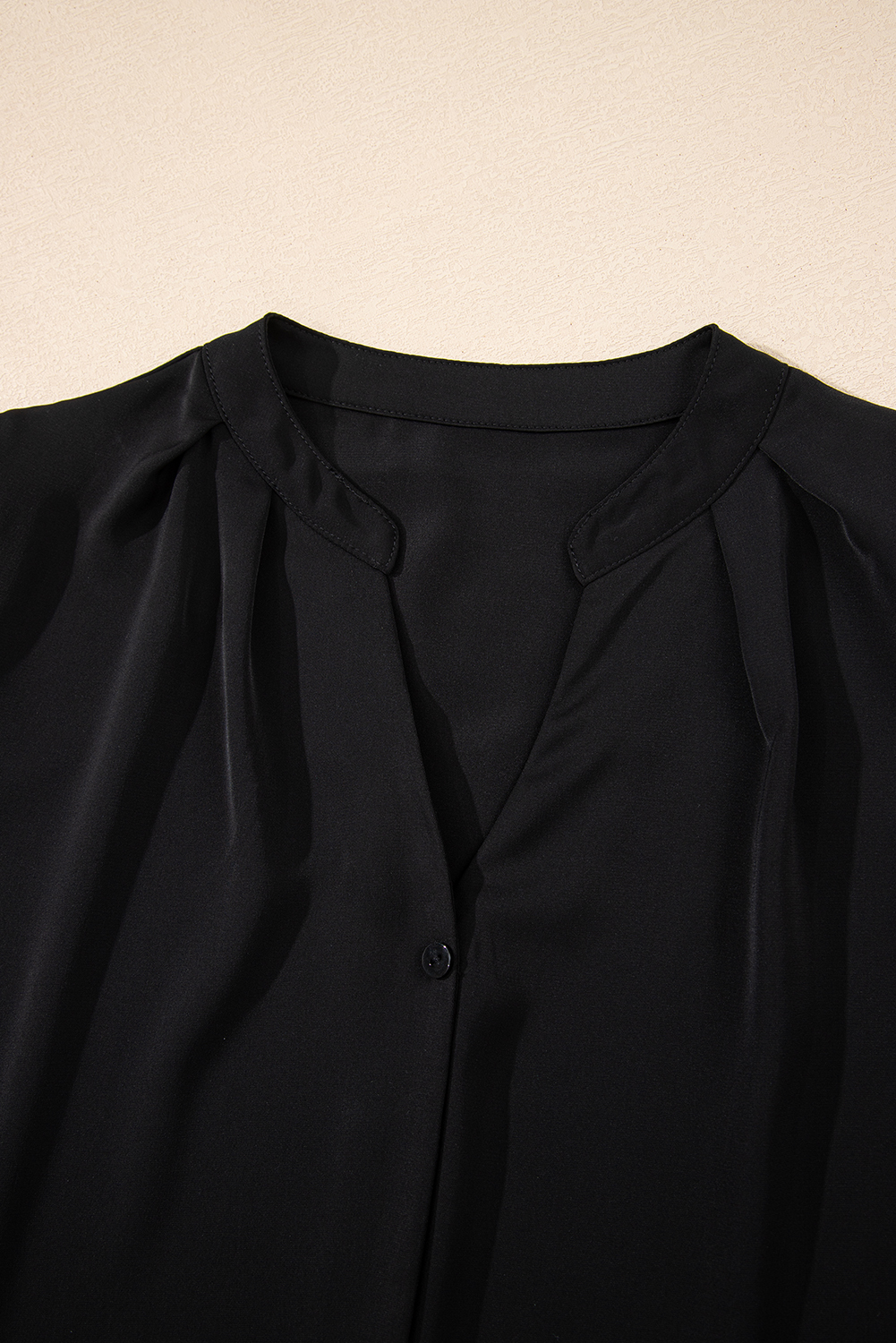 Stylish Women's Shift Blouse in Solid Black - Summer Ready V Neck Design - Detail View 15