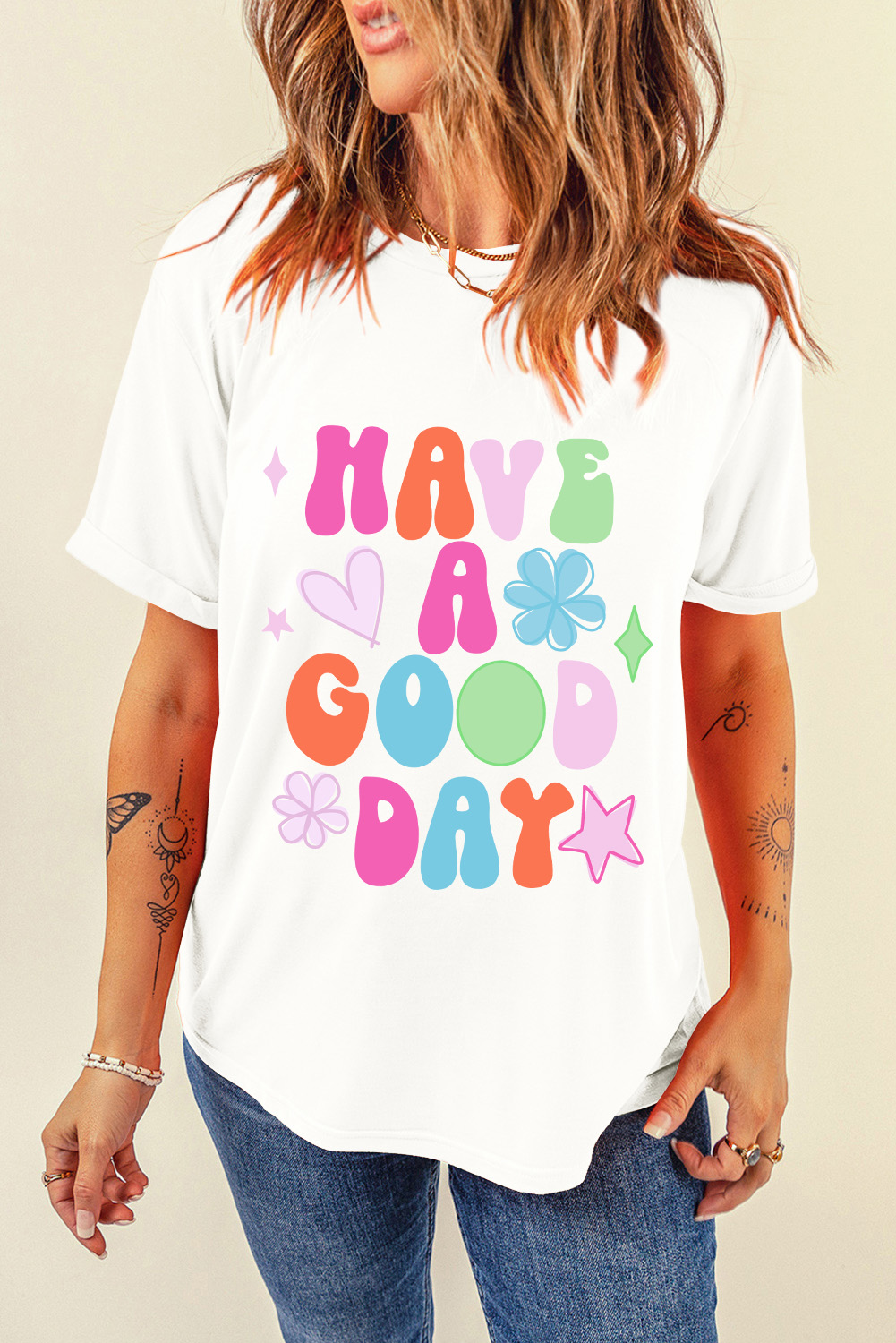 Lightweight Summer Casual Tee with Cuffed Sleeves - Positive Message Design - Detail View 7