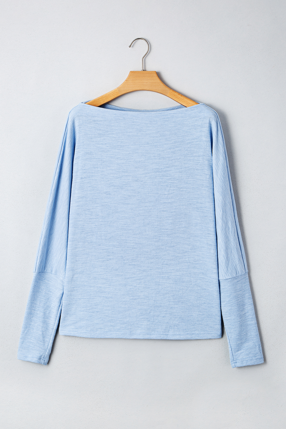 Women's Top, Beau Blue, Batwing Sleeve, Long Sleeve, Casual Style, Solid Color, Round Neck, Daily Wear, Fall Fashion, Vacation Wear, Outdoor Activities, Office Attire, Back to School, Comfortable Tops - Detail View 8