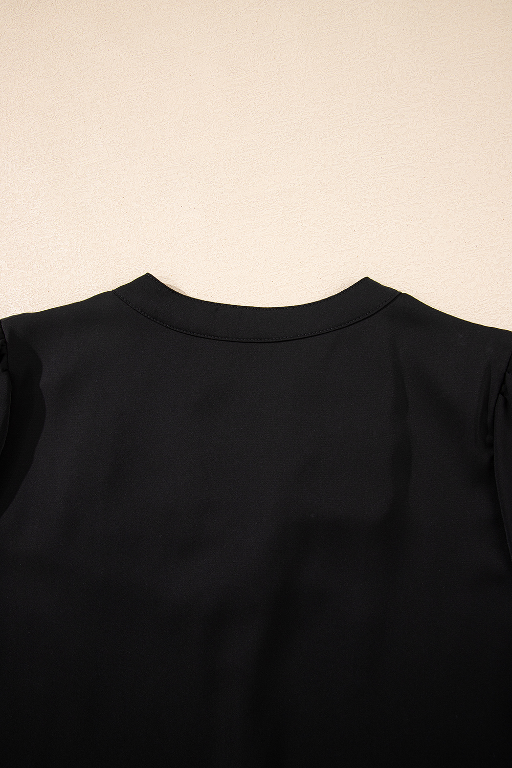 Stylish Women's Shift Blouse in Solid Black - Summer Ready V Neck Design - Detail View 11