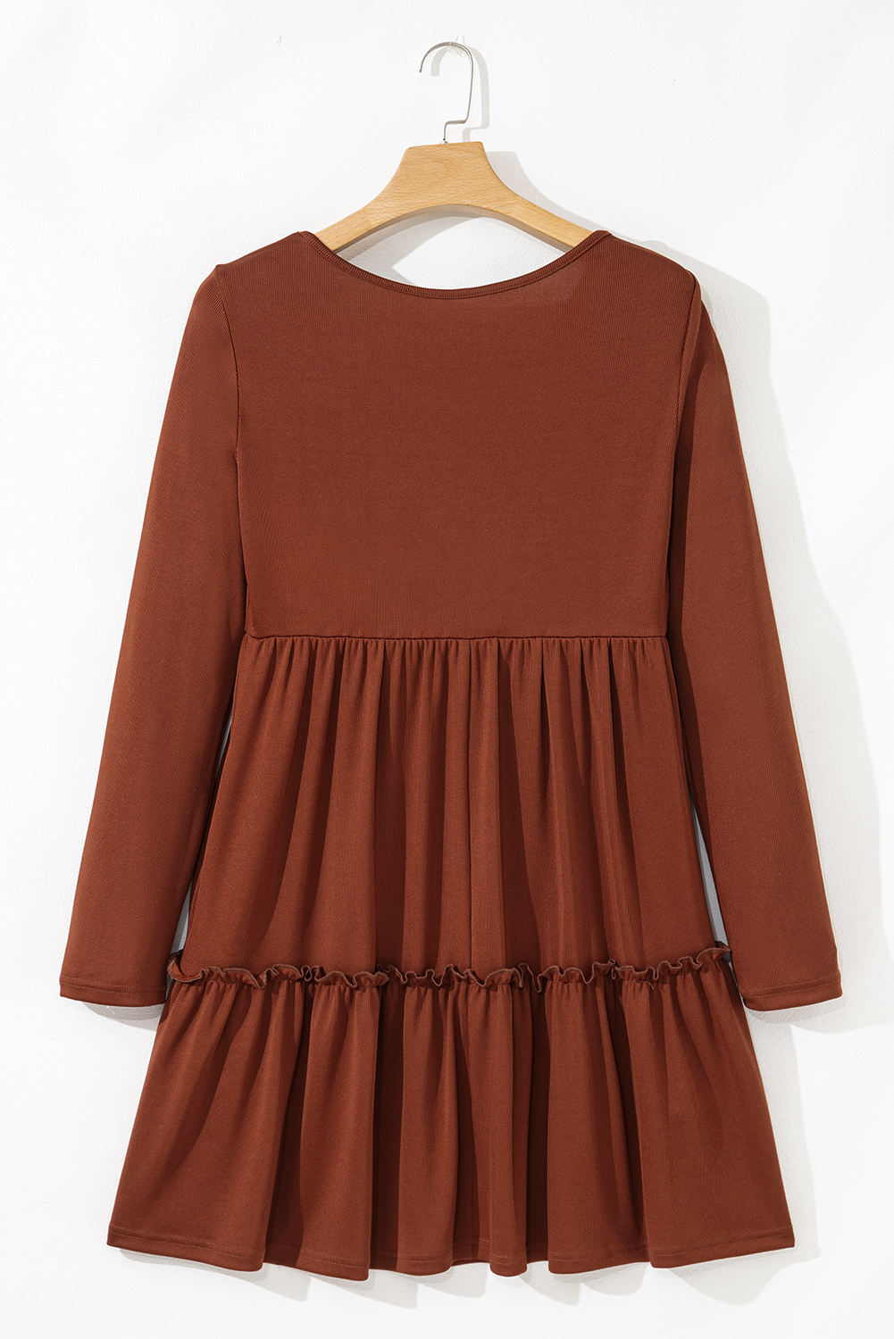 Chic Long Sleeve Ribbed Dress in Straw Yellow - Flattering Shift Silhouette for Daily Wear - Detail View 11