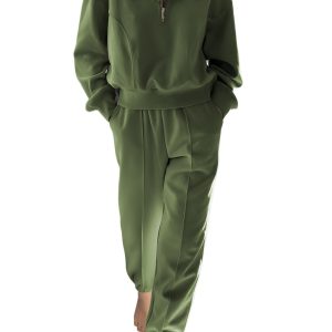 Women's Vineyard Green Half-Zip Pullover and Joggers Set for Daily Active Wear