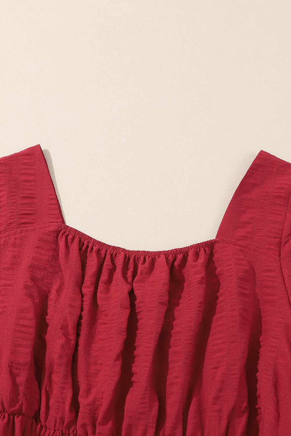 Elegant Long Sleeve Fiery Red Midi Dress - Plus Size with Drawstring Details - Detail View 18