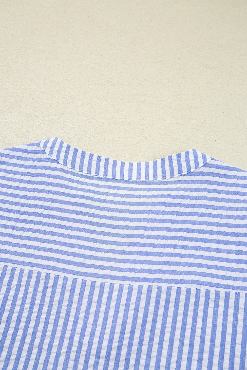 Chic Sky Blue Stripe Mini Dress - Bracelet Sleeves, V Neck, and Pockets - Detail View 10