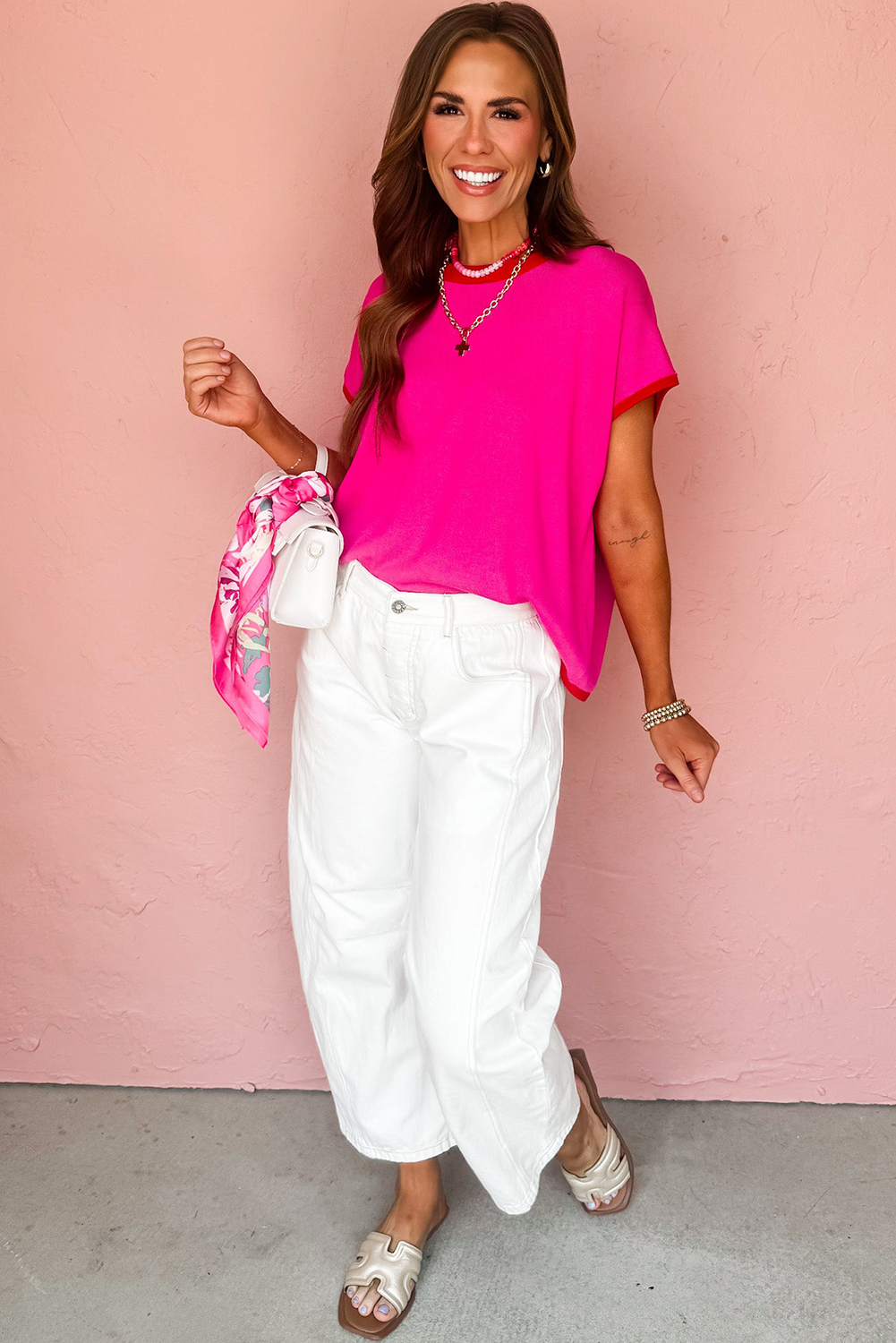 Lightweight Short Sleeve Round Neck Sweater with Contrast Trim for Daily Wear - Detail View 7