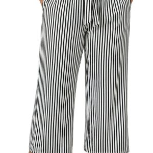 Women's Plus Size Striped Wide Leg Pants – High Waist Casual Loose Straight Trousers - Main View