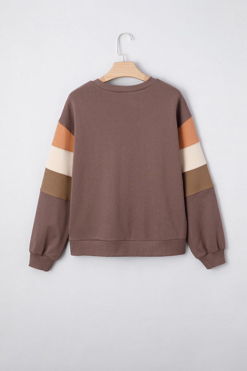 Women's Dark Khaki Color Block Drop Shoulder Pullover Casual Sweatshirt - Detail View 5