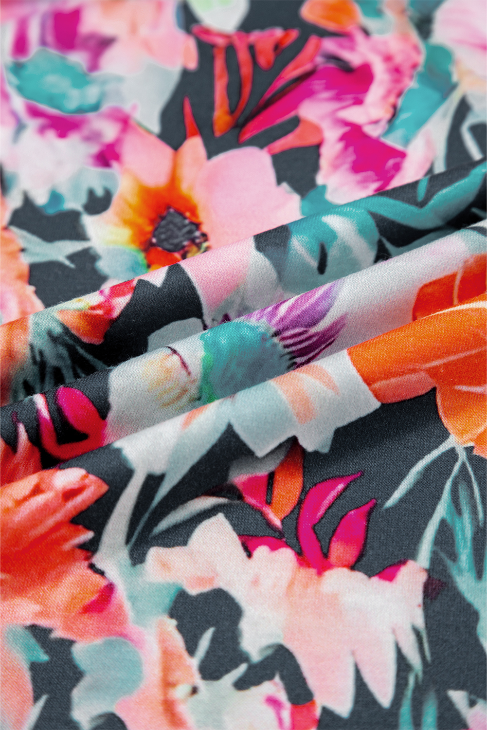 Chic Black Floral Blouse with 3/4 Flare Sleeves and Tied V Neck Design - Detail View 10