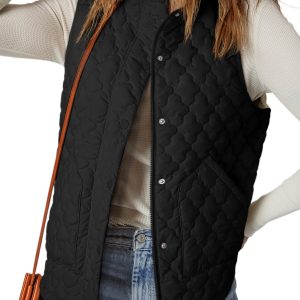 Women's Black Quilted Snap Button Vest – Casual Sleeveless Winter Layer for Daily Wear - Main View