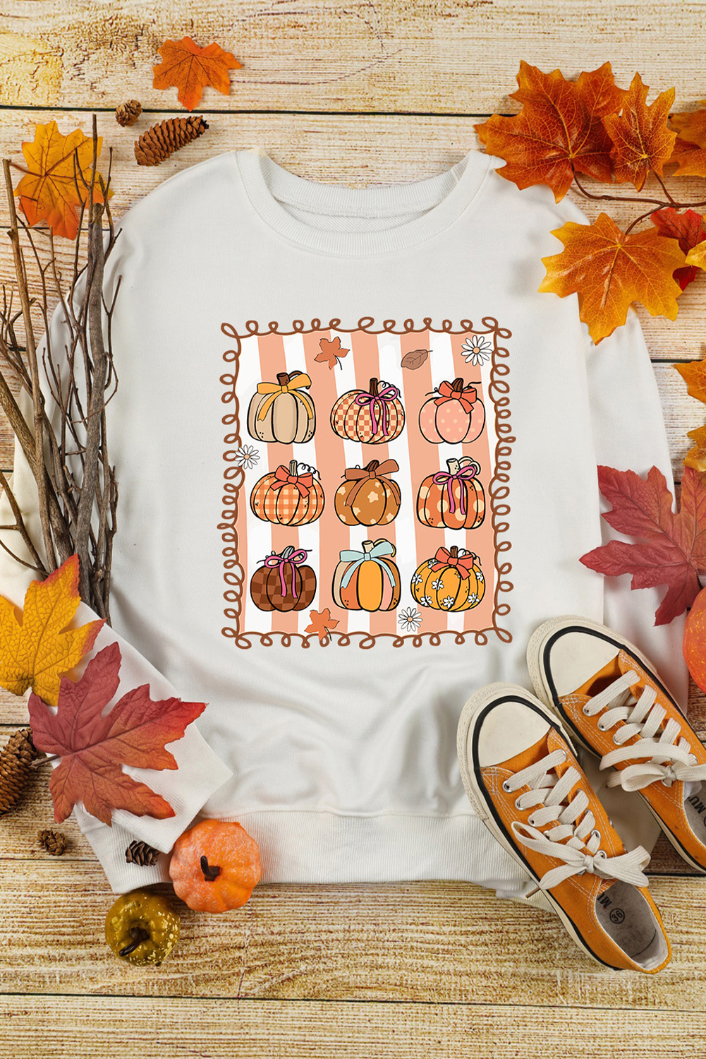 Autumn-Inspired Long Sleeve Sweatshirt with Bow Detail - Perfect for Daily Wear - Detail View 2