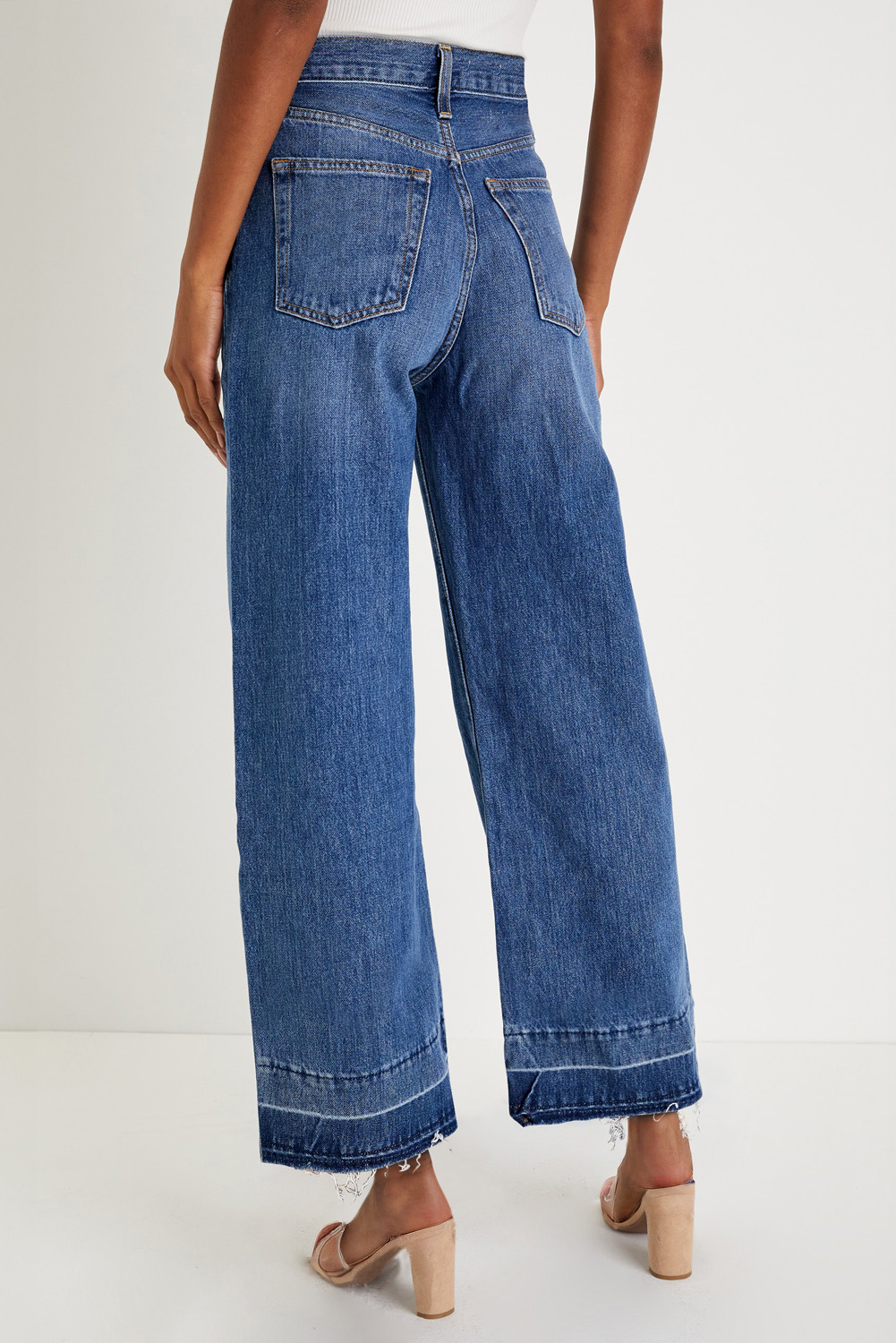 Comfortable Loose Fit High Waist Denim Jeans with Raw Hem - Navy Blue - Detail View 2