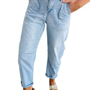 Women's Beau Blue High Rise Barrel Relaxed Jeans with Patch Pockets - Main View
