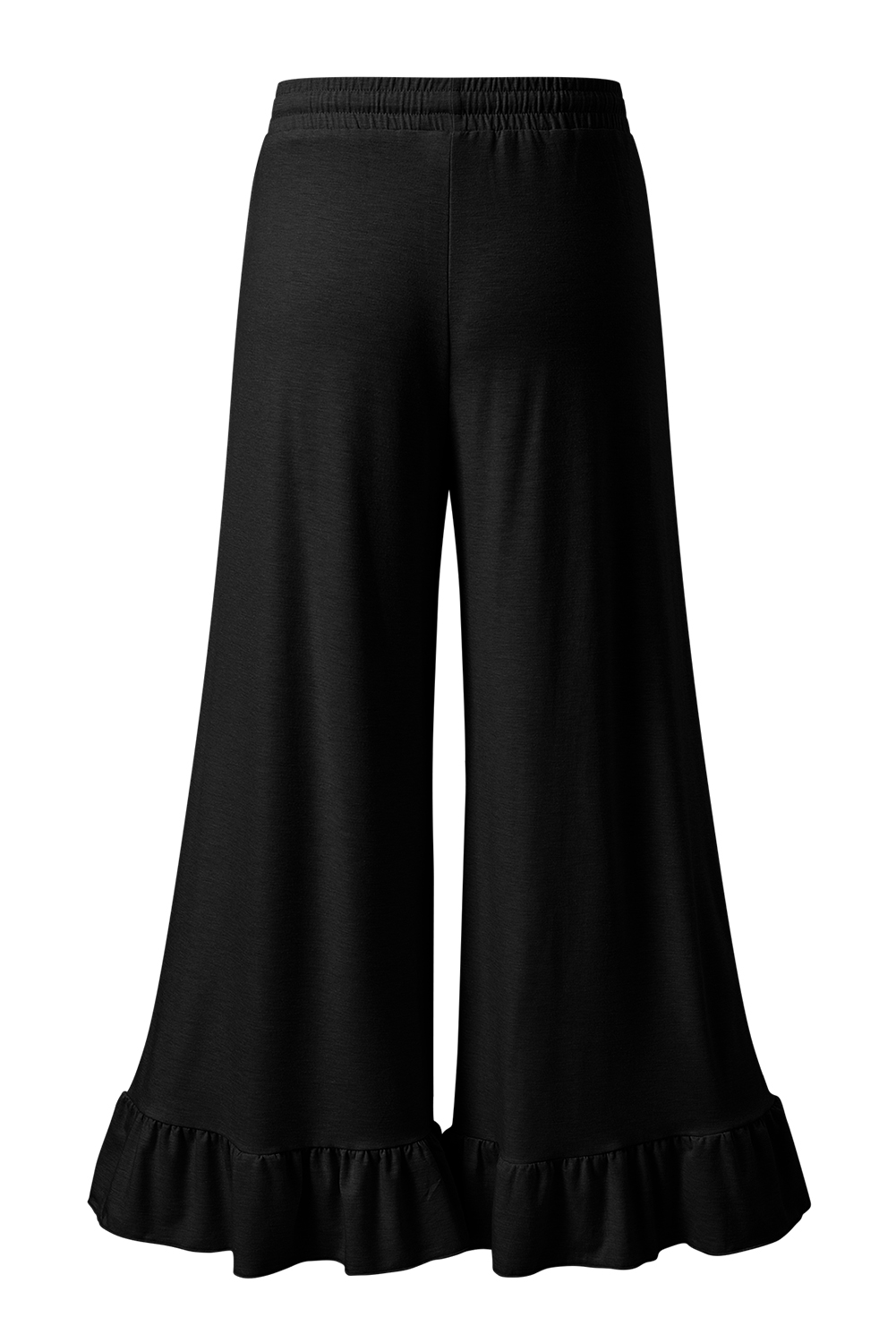 Women's Black Ruffled Wide Leg Pull-On High Waist Pants with Pockets - Detail View 21