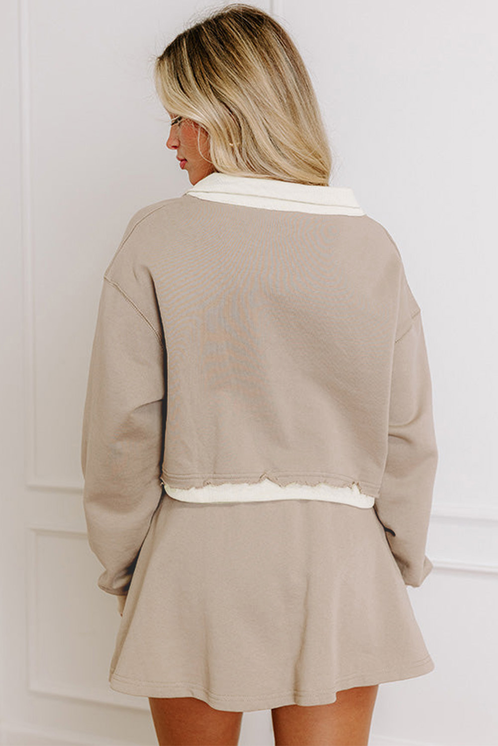 Casual Fall & Autumn Outfit: Parchment Raw Edge Detail Colorblock Set - Detail View 2