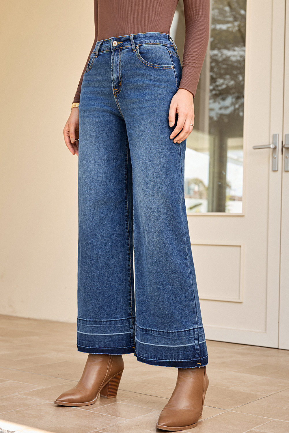 Trendy Navy Blue Straight Leg Jeans for Women - Perfect for Daily Wear - Detail View 7