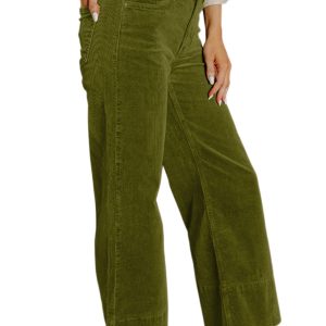 Women's Vineyard Green Corduroy High Waist Wide Leg Pants for Daily Wear