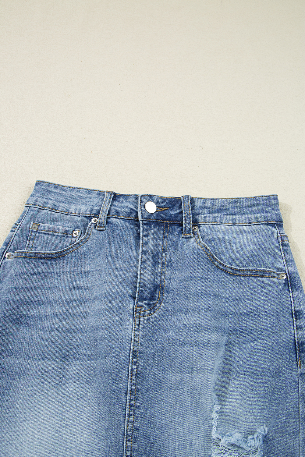 Women's High Waist Distressed Denim Midi Skirt - Perfect for Rock & Music Occasions - Detail View 7