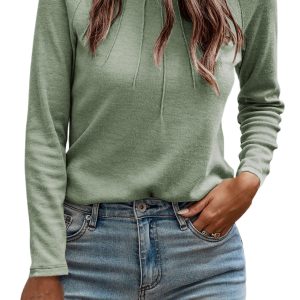 Women's Laurel Green Solid Color Raglan Long Sleeve Top with Seam Detail - Main View