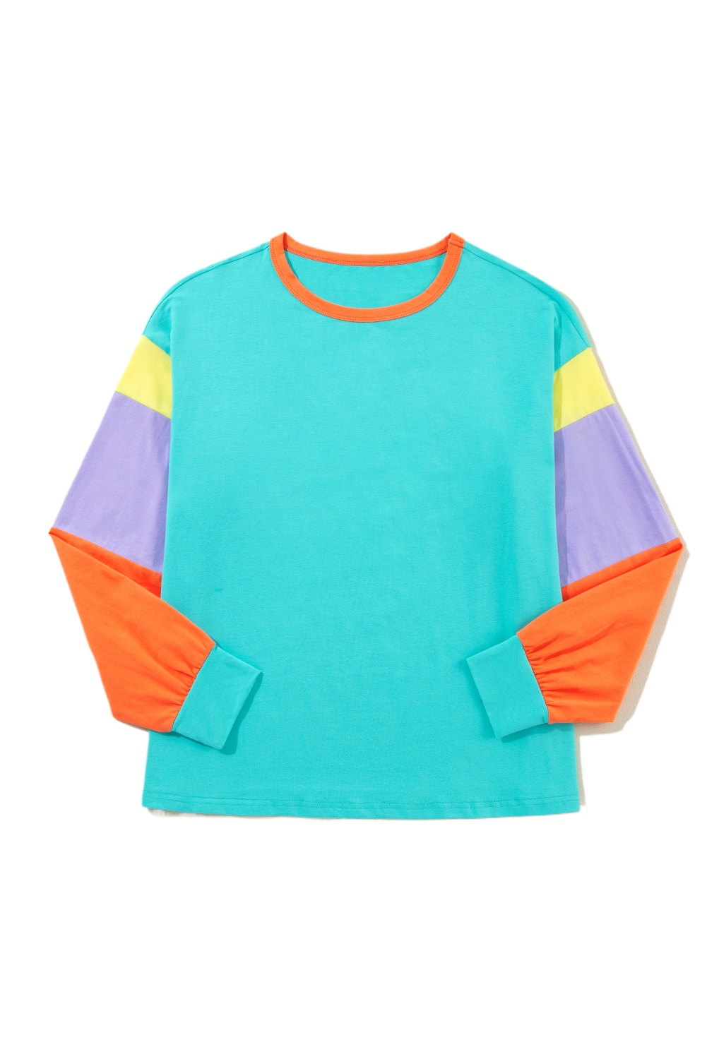 Casual Women's Light Blue Colorblock Patchwork Long Sleeve Loose Top - Main View