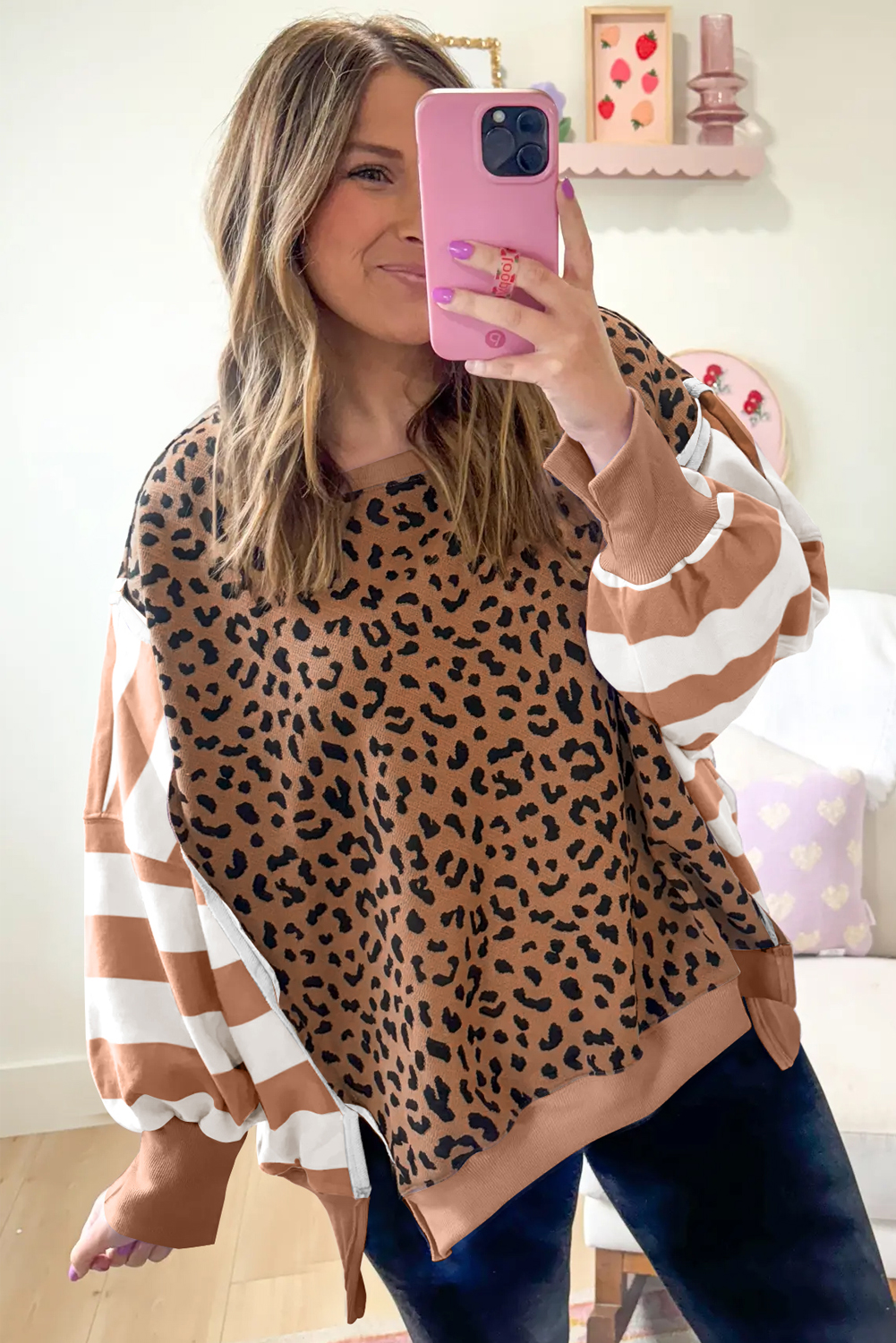 Trendy Women's Casual Sweatshirt - Color Block Style with Stylish Slits - Detail View 7