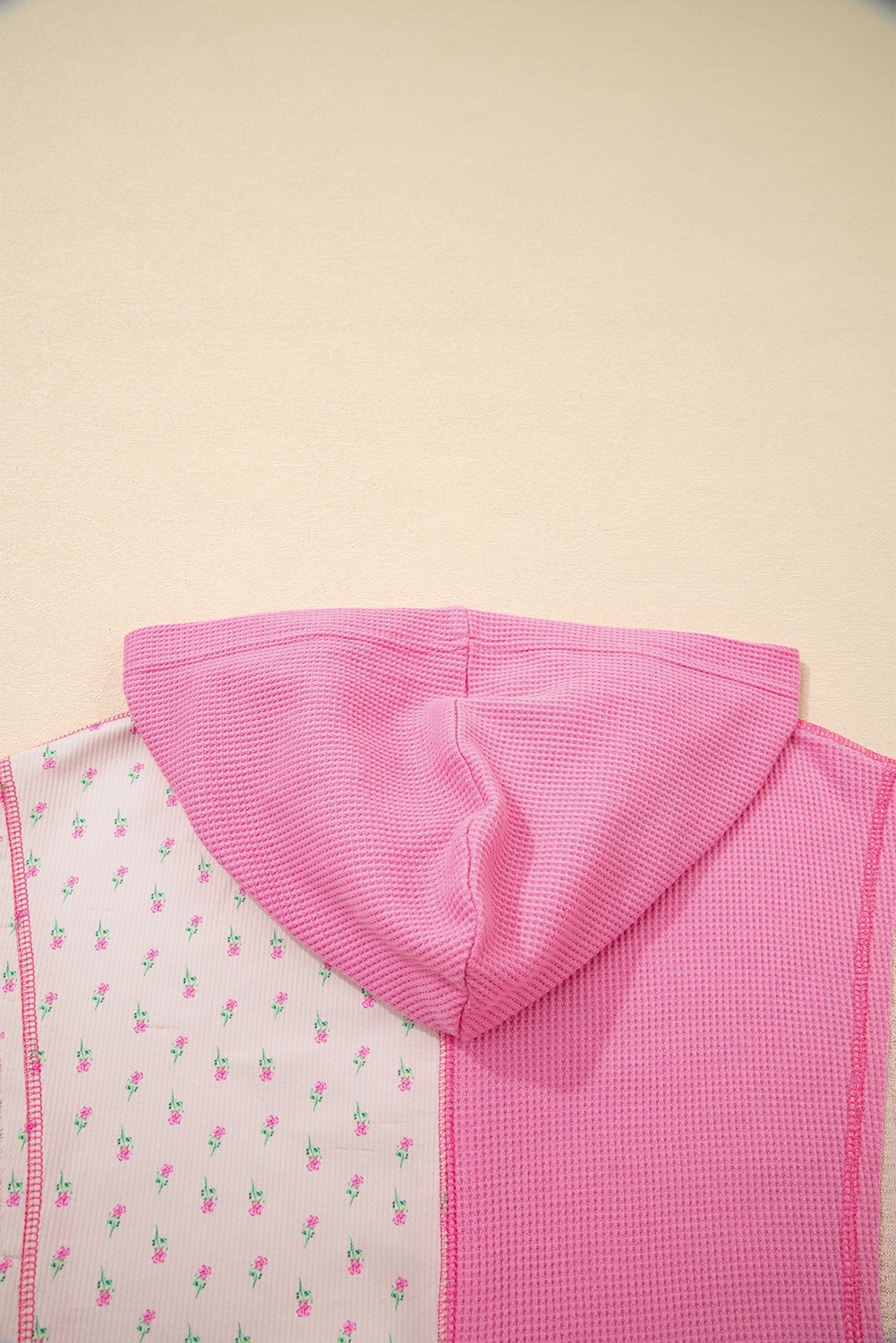 Casual Long Sleeve Color Block Hoodie - Pink Mixed Texture Design - Detail View 10