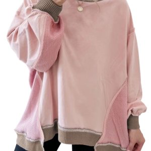 Women's Light Pink Color Block Oversize Sweatshirt – Cozy Casual Style for Everyday Wear - Main View