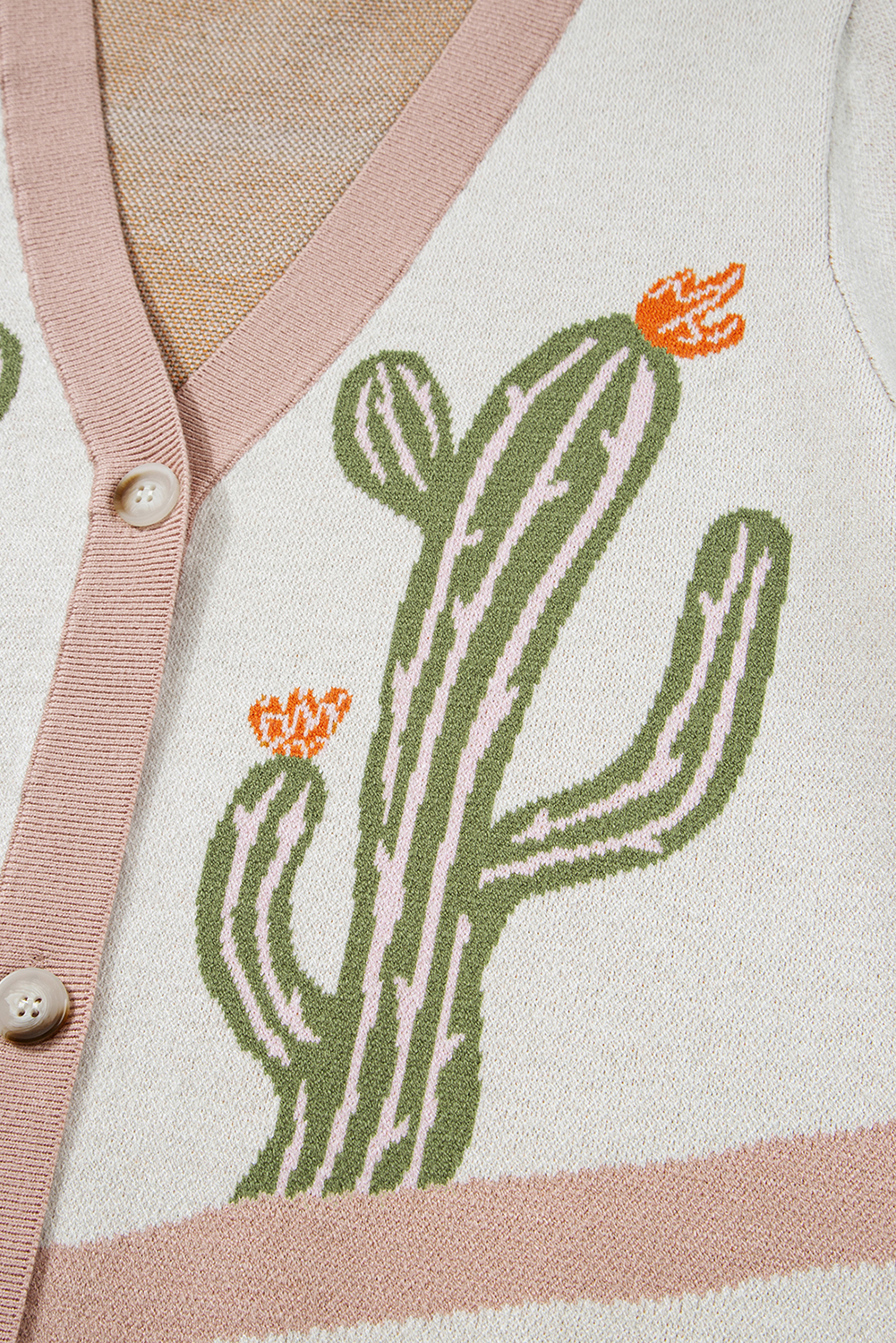 Cozy Apricot Buttoned Front Sweater - Ideal for Magic Las Vegas Shows and Casual Outings - Detail View 7